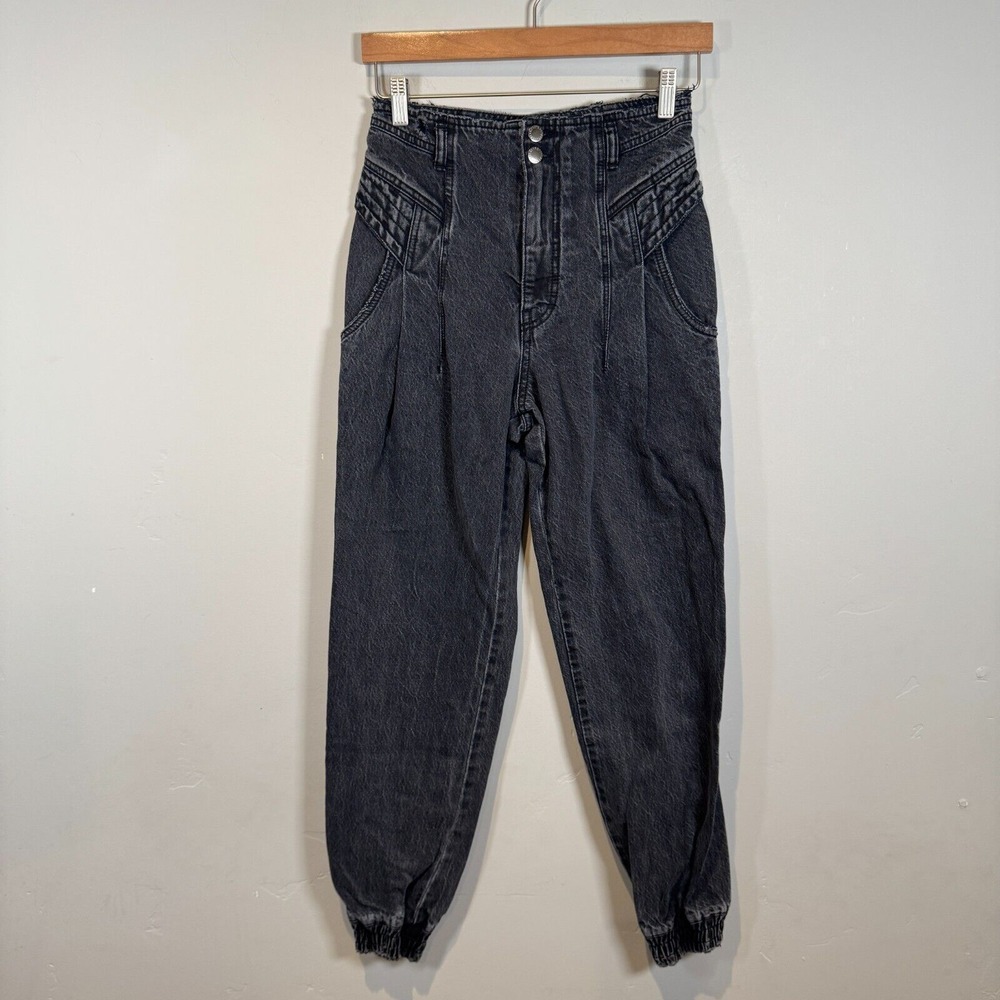 Retrofete Miriam Pant Distressed Acid Washed Denim Joggers Pleat‎ Black Size 26